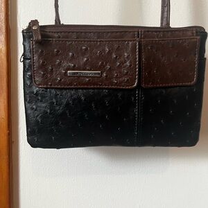 Koltov Stylish Brown and Black Crossbody Bag:  Faux Ostrich, Multi-Compartment